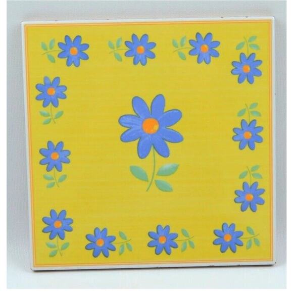 Vtg Furio Home Italian 8” Tile Trivet Yellow Blue Daisy Art Pottery Terra Cotta - Picture 2 of 13
